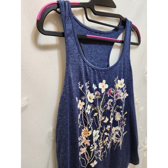 Womens Blue Medium Tank Top Racer Back Boho Floral Bloom Summer Garden Grapic - Picture 2 of 11